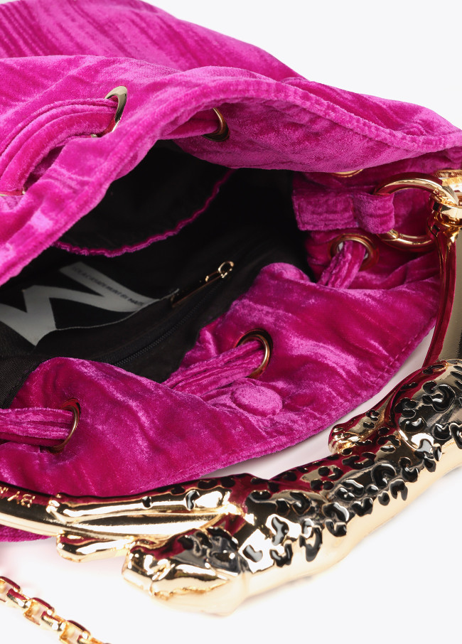 Pleated fabric bag with a metallic leopard strap