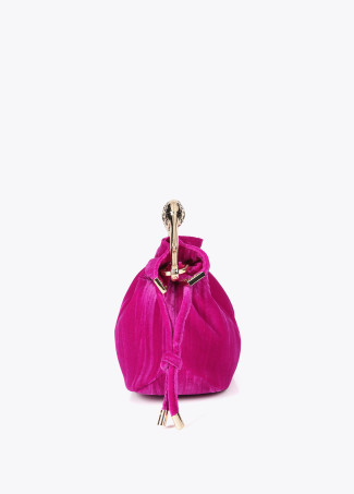 Pleated fabric bag with a metallic leopard strap