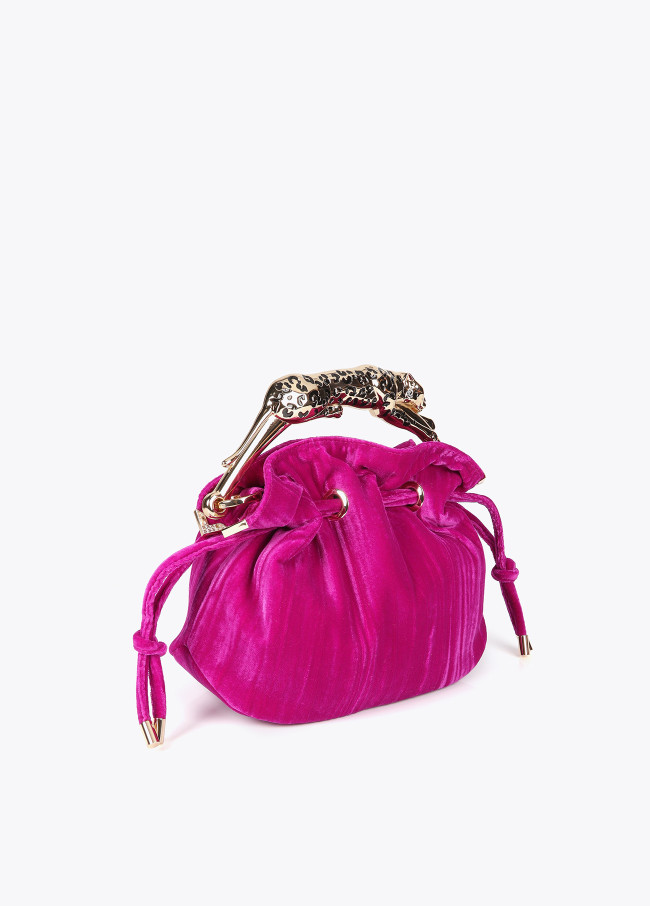 Pleated fabric bag with a metallic leopard strap