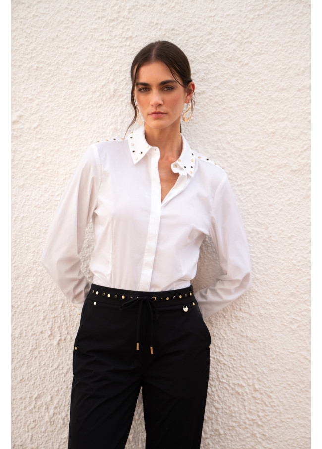 Camicia in Popeline Attillata con Borchie