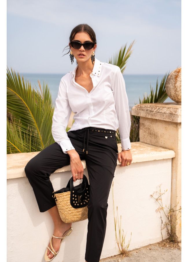 Fitted poplin shirt with stud details