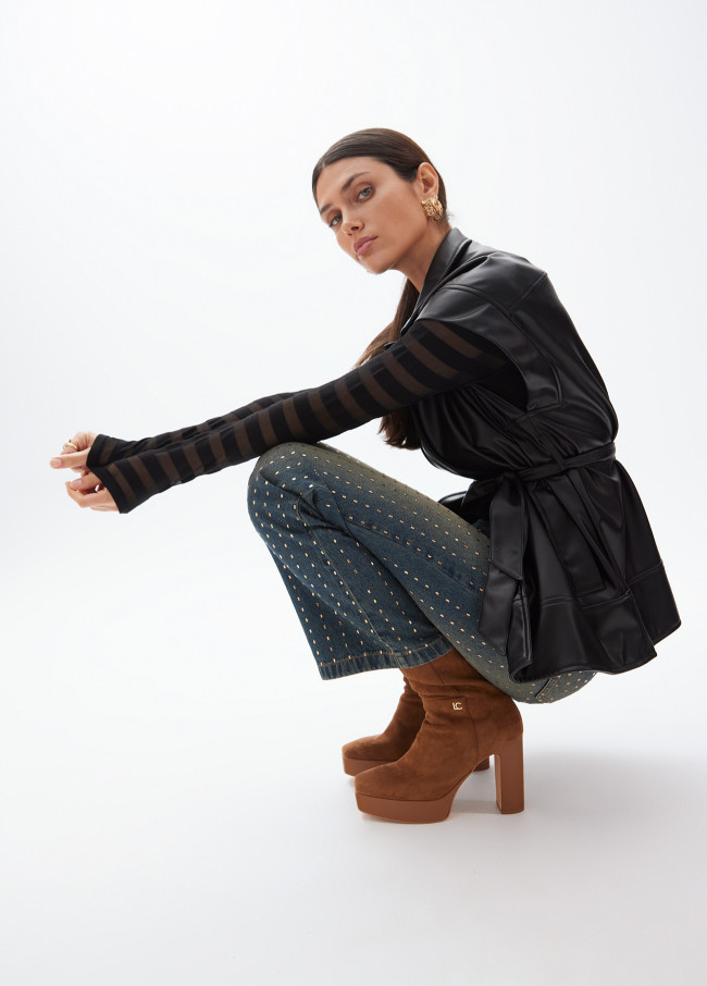 Faux suede platform ankle boots