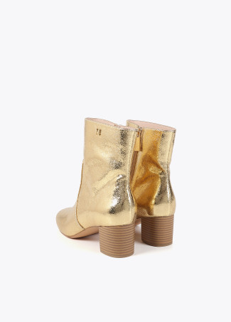 Metallic ankle boots with wood effect heel