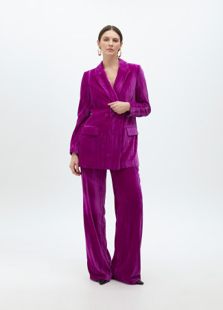 Velvet blazer with flower on lapel