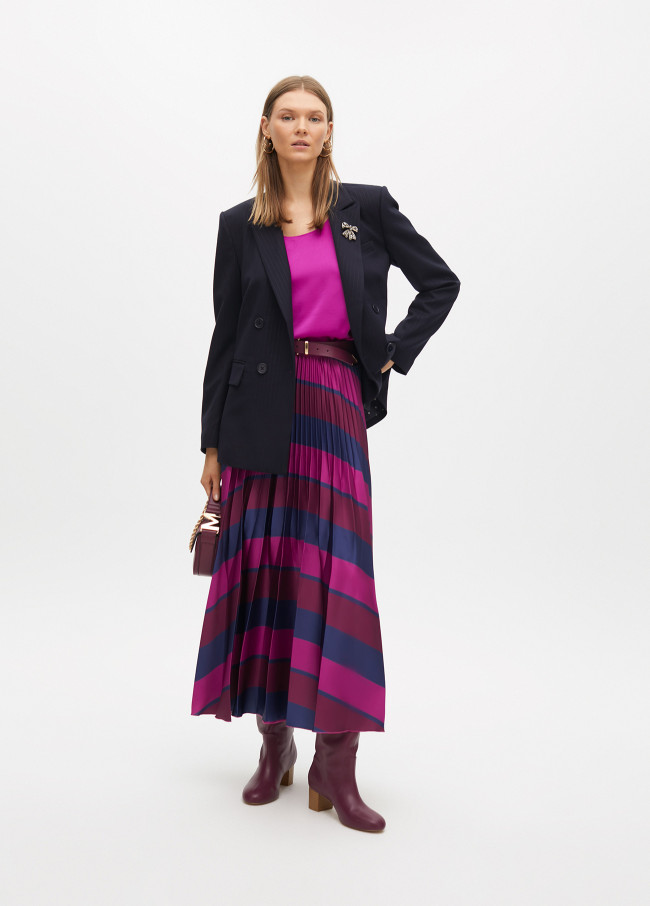 Striped printed pleated skirt