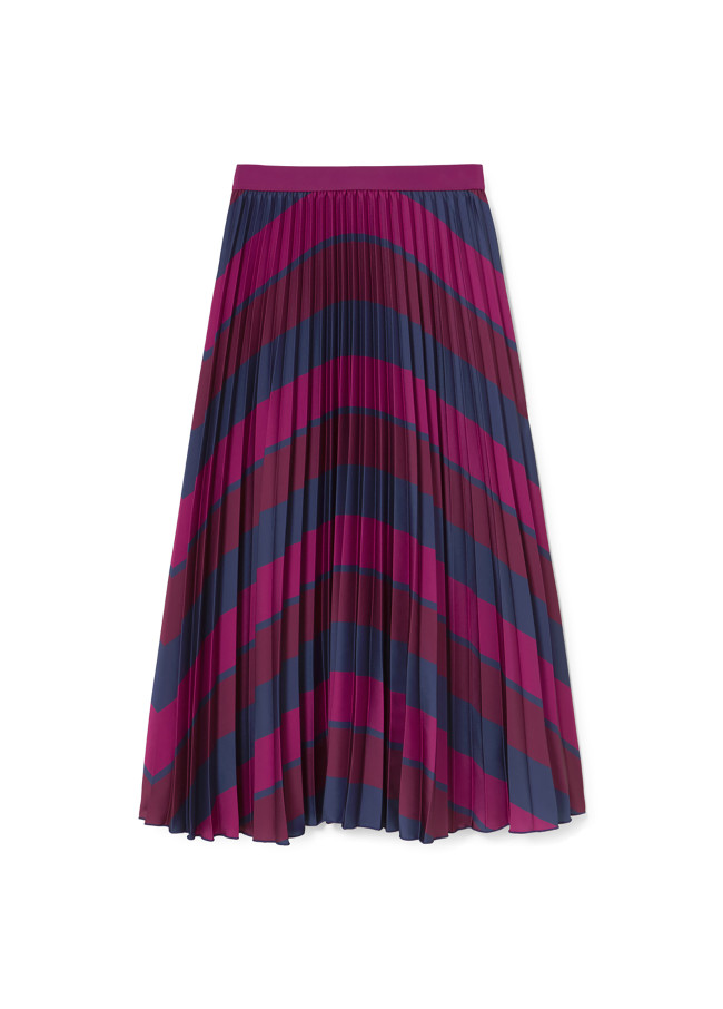 Striped printed pleated skirt