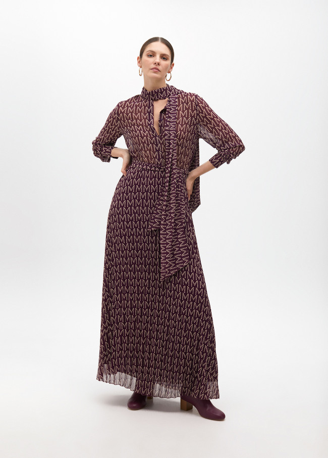 Long pleated dress with logotyped