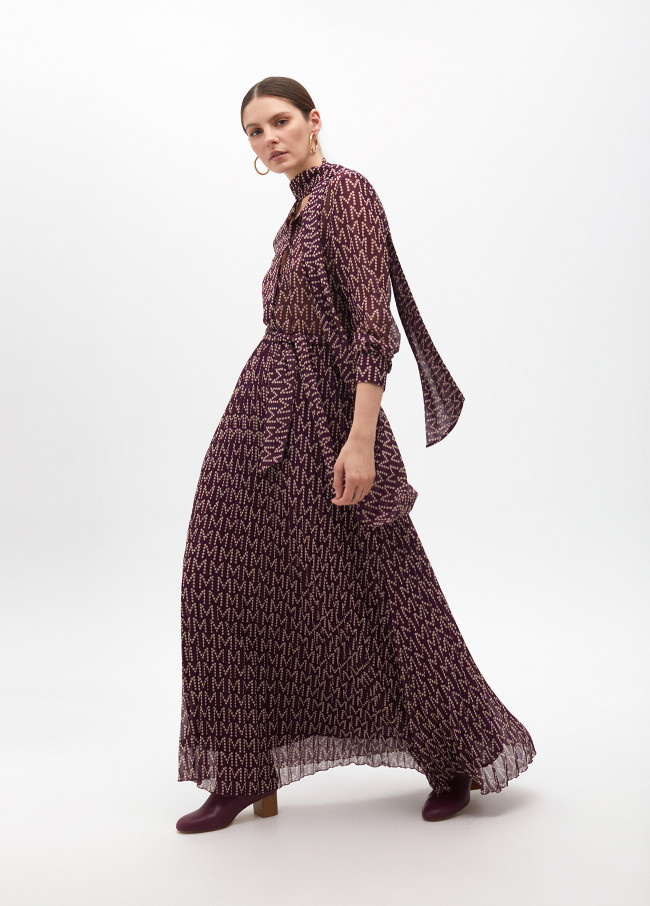 Vestido Longo Plissado com Logo