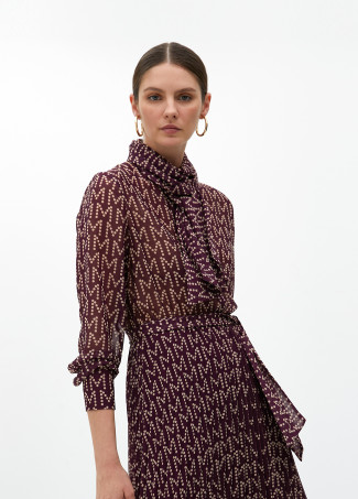 Long pleated dress with logotyped