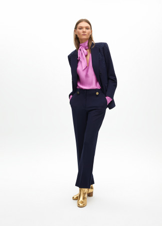 Flowing satin blouse with a bow