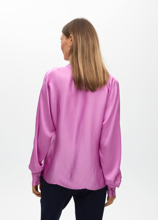 Flowing satin blouse with a bow