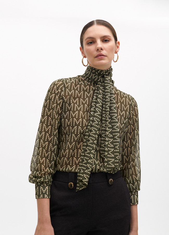 Camicia stampata con logo e fiocco al collo