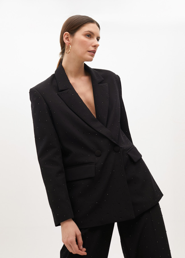 Blazer reto com botões duplos e strass