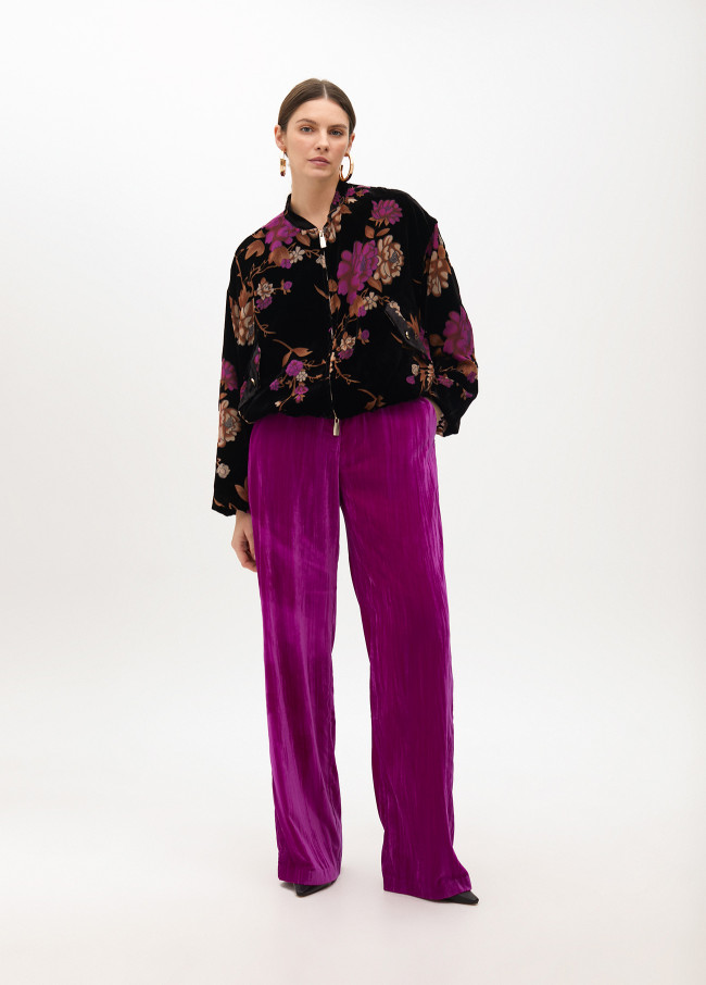 Bomber de veludo devoré com estampa floral