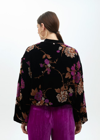 Floral print devoré velvet bomber jacket
