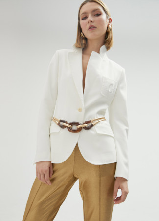 Stretch metal belt with tortoiseshell pieces