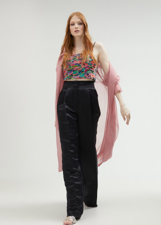 Pantalón palazzo de pinzas satinado