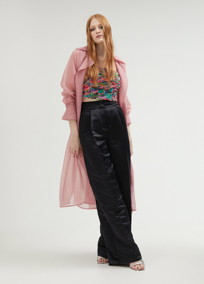 Pantalón palazzo de pinzas satinado