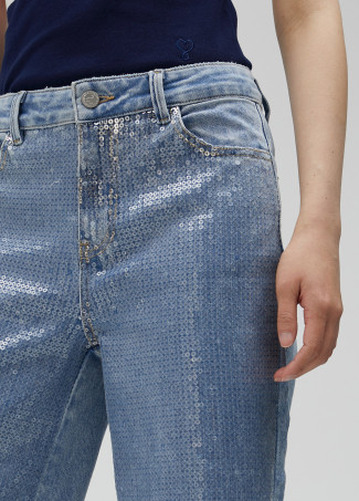 Cropped Jeans mit Pailletten
