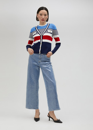 Denim cropped com lantejoulas