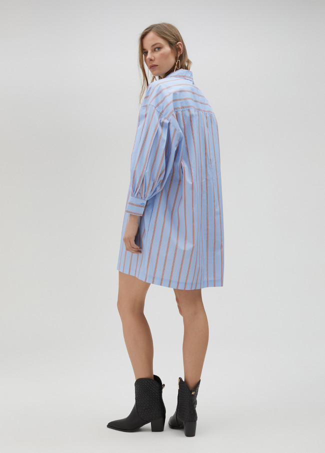 Vestido camisero corto popelín rayas