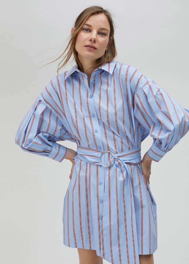 Short poplin shirt dress with stripes