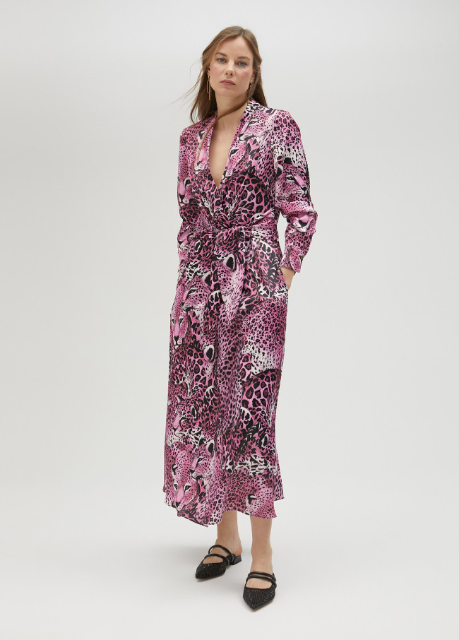 Vestido camisero animal print fucsia