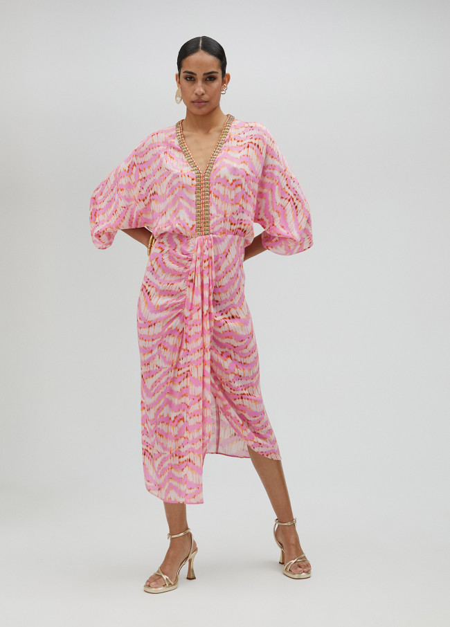 Kurta pedrería manga 3/4 estampado eléctrico