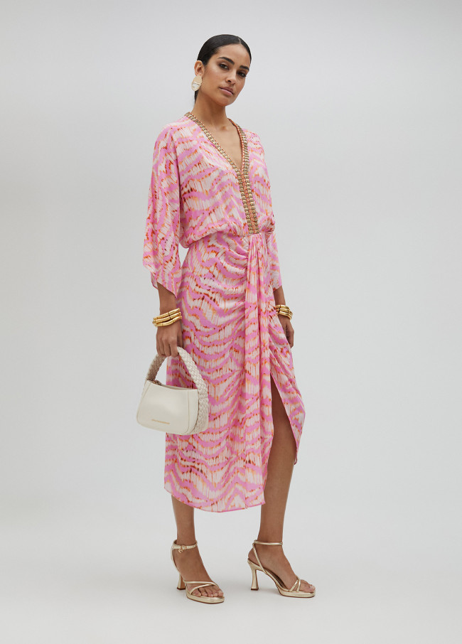 Kurta pedrería manga 3/4 estampado eléctrico