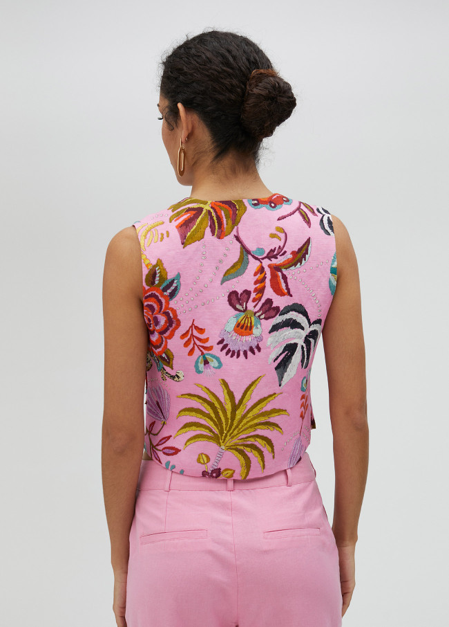 Waistcoat with tropical embroidery