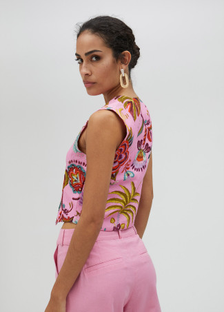Waistcoat with tropical embroidery