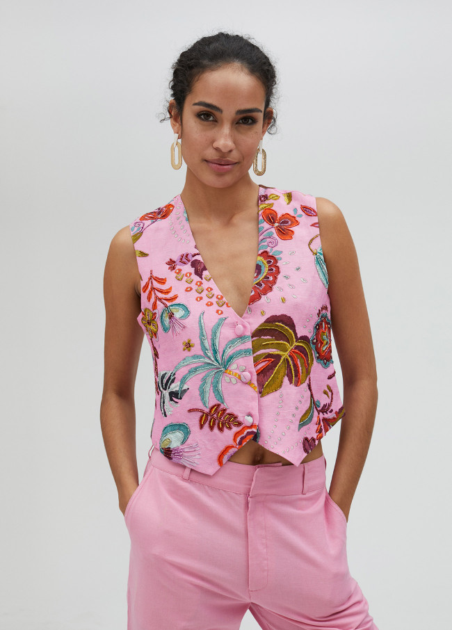 Gilet broderie tropicale