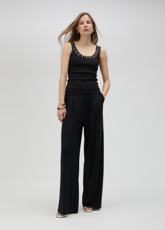 Knit top with rhinestone neckline