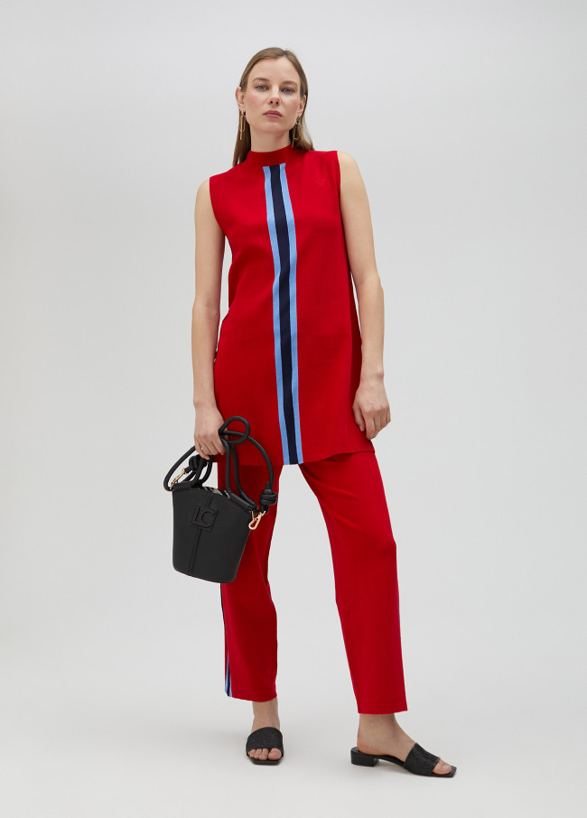 Mock neck top with sporty stripes