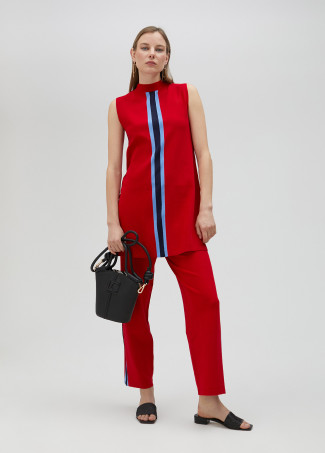 Mock neck top with sporty stripes