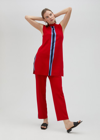 Top lungo mezzo collo riga sportiva