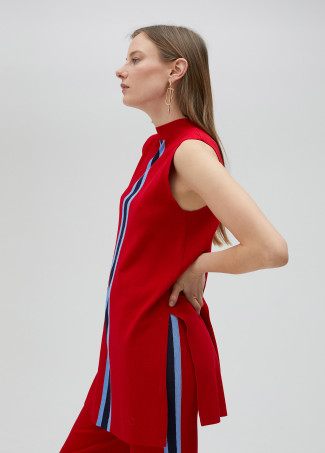 Mock neck top with sporty stripes