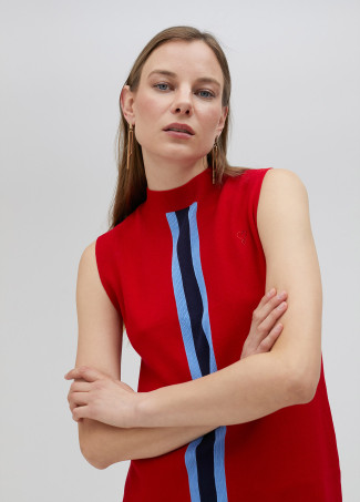 Mock neck top with sporty stripes