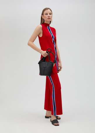 Mock neck top with sporty stripes