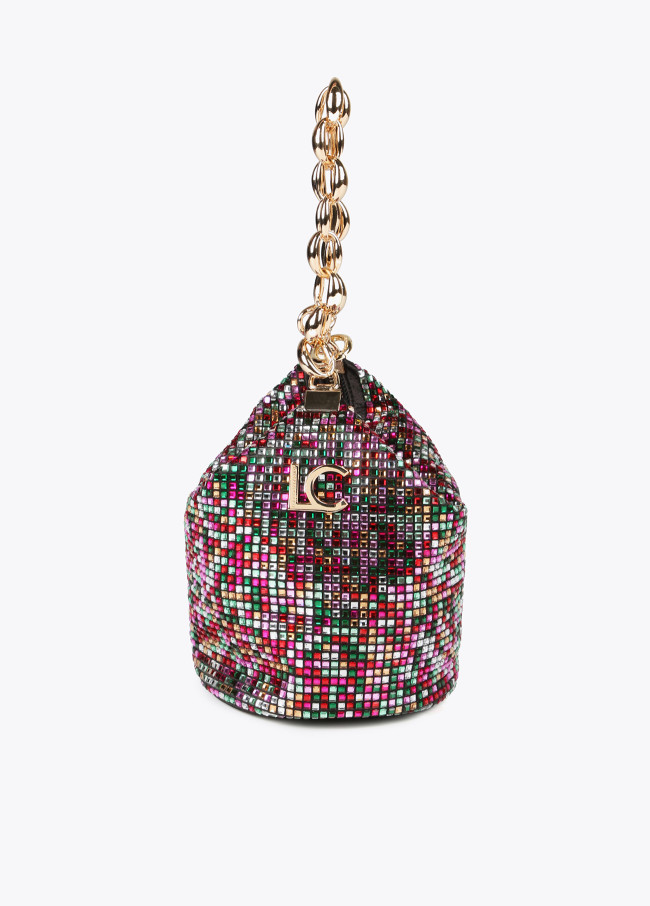 Bolso bucket de cristales multicolor