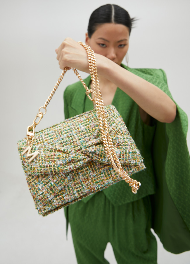 Borsa a tracolla con patta in tweed
