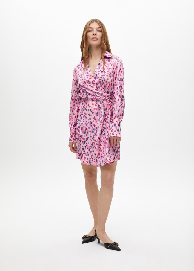 Robe courte nouée croisée imprimé animal