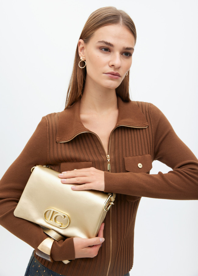 Faux leather crossbody bag with three...
