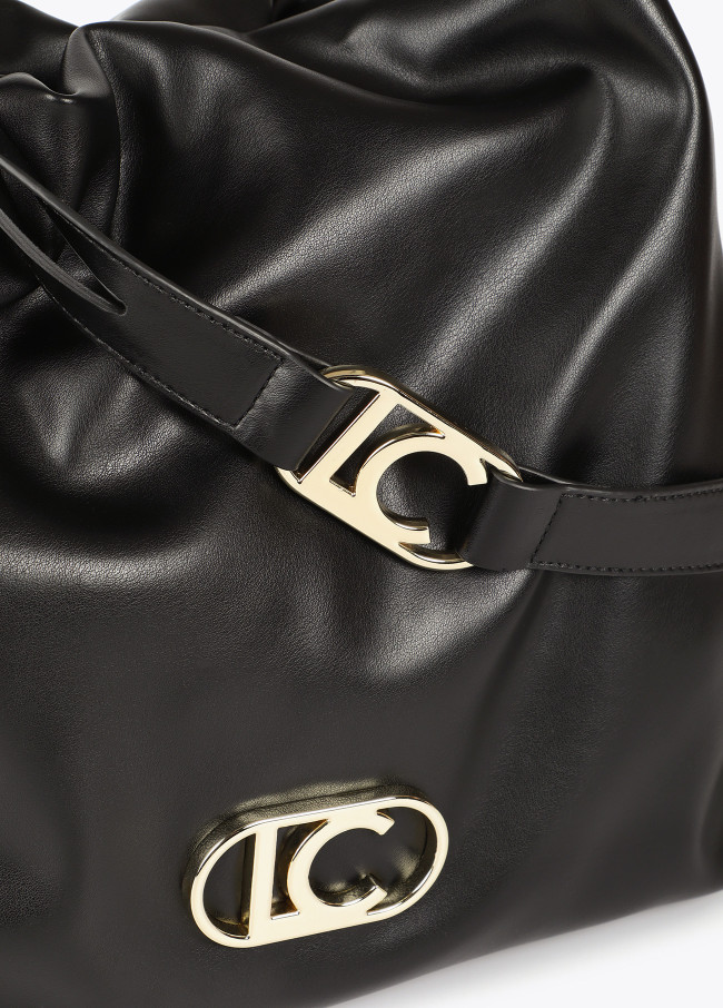 Faux leather tote bag with oval LC logo.