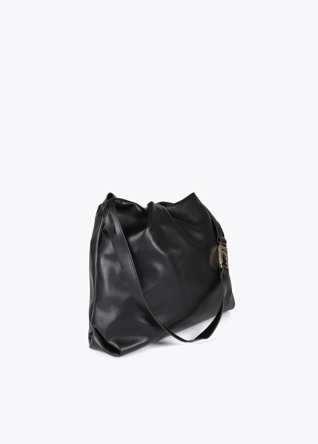 Faux leather tote bag with oval LC logo.