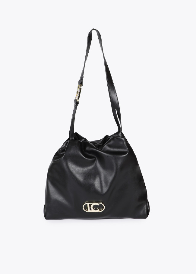 Bolso  shopper efecto piel con logo LC ovalado.