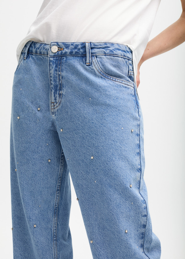 High-waist straight fit jeans with shiny details