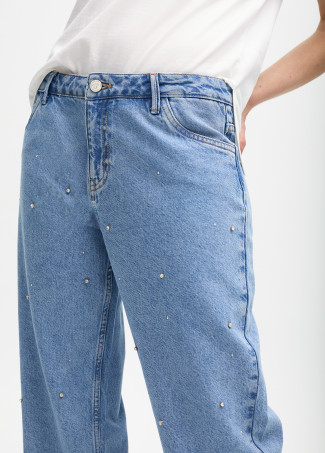 High-waist straight fit jeans with shiny details