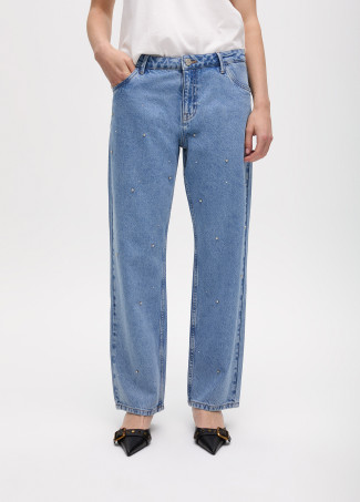 High-waist straight fit jeans with shiny details