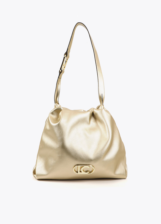 Faux leather tote bag with oval LC logo.